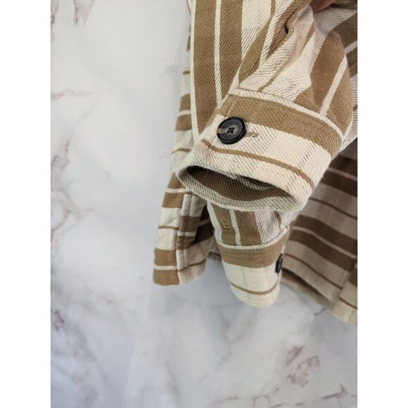 Everlane Jacket Women Large Brown The Oversized Striped Shirt Shacket Flannel - Picture 10 of 11
